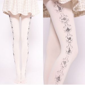 Strumpor strumpor söta kvinnors mönstrade tights harajuku slott rose tryckt lolita strumpbyxor vit svart 230613