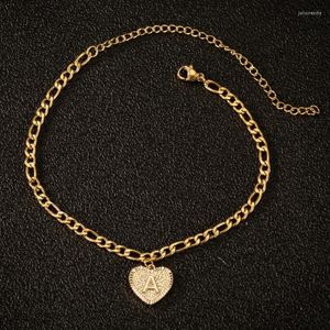 Link bransoletki 26 A-Z Początkowe kostki kobiety Boho biżuteria biżuteria ze stali nierdzewnej maleńkie serce alfabet łańcuch nóg