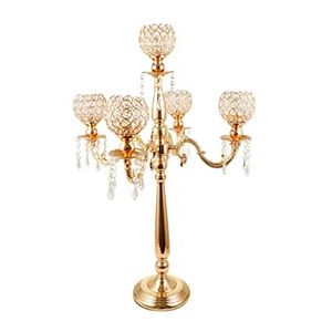 5 Arms Glass Candle Holders Candelabra Crystal Metal Candlesticks Stand Wedding Party Decorative Dining Room Table Centerpieces D002