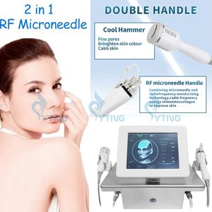 2 em 1 RF Fractional Microneedle Machine Face Lift Remoção de Rugas Tratamento de Acne Microagulhamento Agulhas Isoladas de Ouro com Martelo Frio