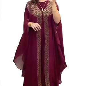 Abbigliamento etnico Strass di lusso Abito africano per donna Kaftan Africa Abbigliamento Ramadan Robe Chiffon Abito lungo Islam Musulmano Abaya Set 2 pezzi 230613