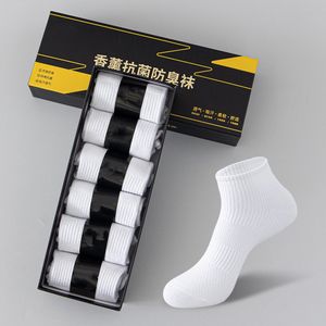 6pairs/Box men's short tube cotton socks breathable sweat absorbent odor black business season socks versatile shallow women's boat socks wholesale
