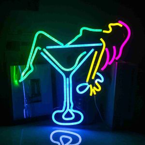 LED Neon Sign Neon Sign LED Light Woman Wine Glass Bar Home Bedroom Wedding Aesthetic Room Birthday Clue Decorate USB R230613