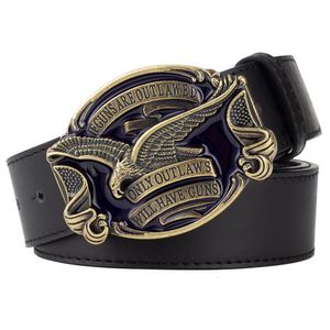 Other Fashion Accessories Eagle Belt for Men Jeans ONLY OUTLAWS WILL HAVE GUNS Metal Buckle Cowboy 230613