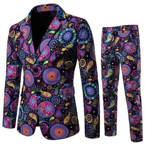 Men's Fashion Suit Two-piece Casual Blazers 3D Floral Print Fashion Men Blazer Mens Suits with Pants Party Stage Bar 230612