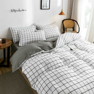 Sängkläder sätter svart vit gitter täcke täcke fodral lakan enkla pojke flickor sängkläder set en enda tvilling dubbel täck sängkläder z0612