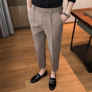 Blazers 2021 Summer Casual Pants Men Slim Fit Business Dress Pants Ankle Length Streetwear Office Social Suit byxor Black Grey Khaki