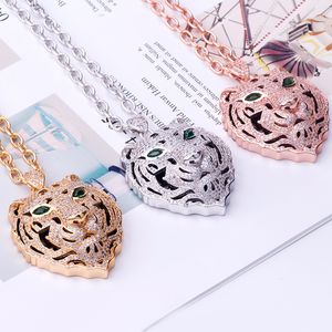 Cadeia de ouro rosa de ouro rosa tigre pingente de diamante pingentes longos colares para homens homens desenhos de luxo de luxo festas de jóias de Natal presentes de casamento meninas de noivado de meninas senhora