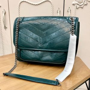 Flap messenger axelpåsar kedja crossbody väska niki handväskor handväska äkta läder mode bokstäver interna blixtlåsficka vanlig handpåse plånböcker 22 cm