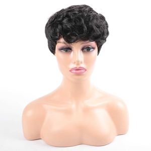 Lace Wigs Short Hairstyles Blend Colors Pixie Cut Wigs Short Afro Curly Synthetic Hair Wigs for Black Women Black Brown Blonde Hair Wigs Z0613