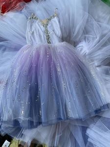 Dancewear Gradient Long Adult Children Ballet Tutu Dress Purple Romantic Tutu Ballet Costumes Girls Women Ballerina Belly Dance Skirts 230612