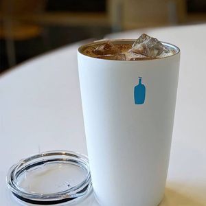 Kupalar İnsan Yapımı ortak markalı mavi şişe kahve fincanı düz içme fincanı paslanmaz çelik termos kupası ins latte fincan 230612