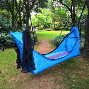 Hängematten, rechteckig, Anti-Mücken-Camping-Hängematte, Sonnenschutz, Hängebett mit Netz, aufblasbare Matratze, faltbare Komfort-Hängematte