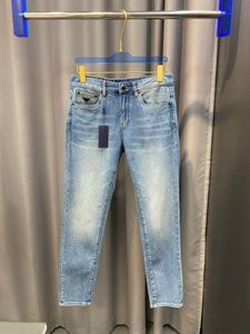 Högkvalitativa varumärken Jeans Bekväm andlig bomullsblandning Material Blue Casual Pencil Pants Luxury Designer Jeans