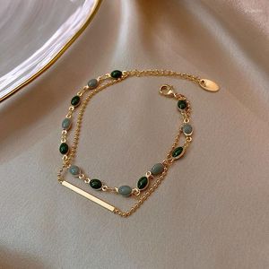 Accessori per filo per donna Braccialetti con ciondoli in cristallo Catena con perline color oro Bracciale regolabile a doppio strato Regalo di gioielli