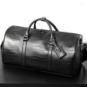 Duffel Väskor 2023 Fashion Men's Vintage Alligator Crocodile Mönster Läder Travel Handväskor Män axel Messenger bärbar dator