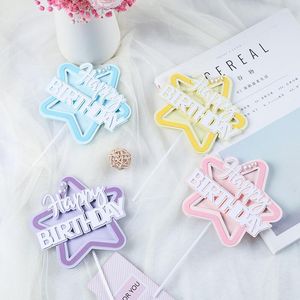 Forniture festive Pink Blue Happy Birthday Star Cake Toppers Baby Shower Gender Reveal Decorazioni per feste a tema Cupcake Decorazione per dessert