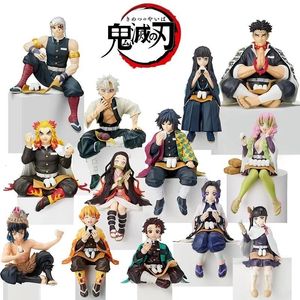 Action Toy Figures Anime Demon Slayer Sit Eating High Quality Rice Figure Style Tanjirou Nezuko Kyoujurou Tengen Tokitou Muichirou Figurine 230612