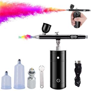 Airbrush Dövme Malzemeleri Kablosuz Airbrush Kiti ile Kompresör ile Handheld Mini Hava Fırça Tabancası Seti Tırnak Sanatı Dövme El Sanat Kek 230612