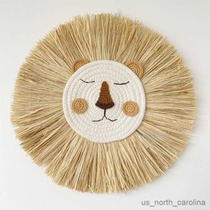 Decorazioni da giardino Nordic Handmade Lion Wall Decor Filo di cotone Paglia intrecciata Testa di animale Appeso a parete Ornamento per la decorazione della cameretta R230613