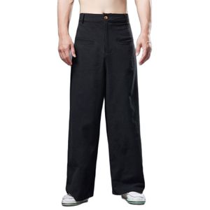 Luźne spodnie męskie swobodny męski chiński styl bawełniany lniany szerokie spodni spodni elastyczna talia streetwear męska letnie oddychające spodnie