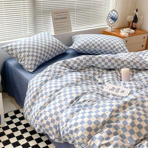 Sängkläder set Blue Plaid Nordic Däcke Cover 220x240 fodral BED Sheet 3PCS4PCS Sängkläder Set Checkerboard Bedclothes 200x230 Quilt Z0612