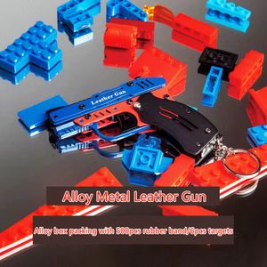 Alloy Box Packing Full Metal Gun Toys Pistol Mini Automatic Loading 500pcs Soft Rubber Band Bullet Folding Pistol Charm Pendant Kids Birthday Party Favors 2113