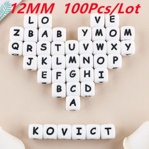 Baby Teethers Toys Kovict 12MM 100Pcs Silicone Letters Beads English Alphabet Letter Teething Teether Personalized Name Pacifier Chain 230613