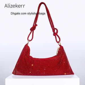 Totes Chic Rhinestones Evening Clutch Purses Wedding Party New Luxury Designer Wine Red Knot Crystal Handle Shoulder Bags High Quality