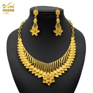 Wedding Jewelry Sets Indian Gold Colour Jewelry Sets Wedding Nigerian Necklace And Earrings 24K Gold Plated Jewellery Bridal Dubai Luxury Party Gifts 230613