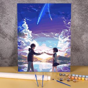 Number Cartoon Anime Coloring By Numbers Painting Set Oil Paints 50*70 Canvas Pictures Home Decoration Kids Wall Art Drawing