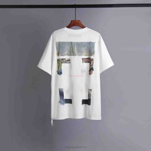 Offes Designer Oil Paintting Algodão Mangas Curtas Camiseta Mens T-shirt Casual Tee Tops Voltar Impressão de Preto Branco Verão Hip Hop Ow Solto