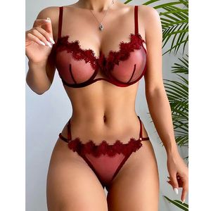 Bras Sexy Lace Hollow Bra Set Women Intimates G String Lingerie Sets Transparent Bralette Erotic Underwear 230613