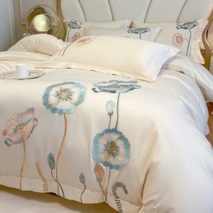Conjuntos de cama estilo chinês conjunto de cama de luxo bordado de algodão egípcio duplo capa de edredom algodão puro lençóis e fronhas conjunto de cama z0612