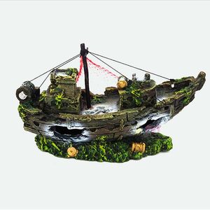 Accessori per decorazioni per acquario per canottiere pesce in resina decorazione del naufragio per il tesoro della nave per la pesca della pesca della rete statue per i pesci