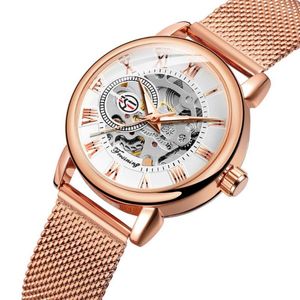 Wristwatches Fashion Montre Femme Forsining Women's Watch Rose Gold Stailess Steel Case Skeleton Womens Mechanical Hand Wind Ladies