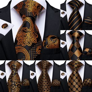 Neck Ties Gift Men Tie Gold Black Striped Paisley Silk Wedding Tie For Men DiBanGu Design Hanky Cufflink Quality Men Tie Set Drop 230613