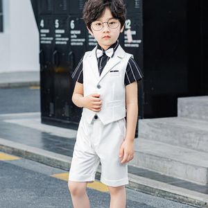 ジャージーチルドレンズベストスーツ韓国の子供の男の子パフォーマンス服ホストコスチュームサマー幼児ウエストコートショーツシャツセットL1804 230613