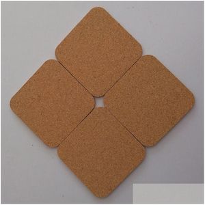 Mats Pads Square Wood Coffee Cup Mat Heat Resistant Cork Coaster Tea Drink Wine Antislip Table Decoration Water Bottles Coasters B Dhdde