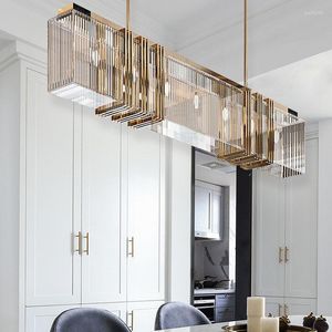 Luminárias pendentes para sala de jantar Lustre de cristal de luxo para escritório Strip Living simples nórdico luminária suspensa decoração de interiores