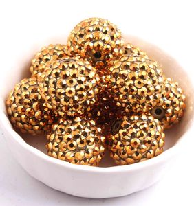 Cristal Kwoi Vita Moda Nova Cor Dourada Resina Strass Bola Contas Atacado 20mm Chunky 100PCS Crianças Menina Jóias