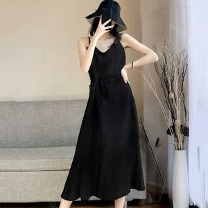 الفساتين غير الرسمية lucyever Black Spaghetti Strap Summer Dress Women Women Asegant عالية الجودة حفلة طويلة امرأة 2022 Holiday Beach Z0612