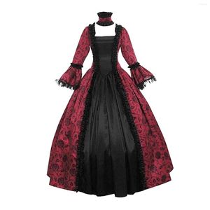 Vestidos Casuais Feminino Renascentista Vestido Vintage Gola Quadrada Manga Flare Saia Balanço Grande Traje Performance Vestido Medieval Vermelho