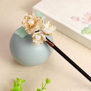 Hair Clips Chinese Floral Sticks Forks For Women Black Wooden Hairpin Vintage Girls Wedding Accessories Ancient Headpiece