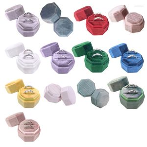 Ювелирные мешочки для бархатной кольцевой коробки Объединение свадебное сумочное держатель с двойными слотами многоцветный дисплей Octagon