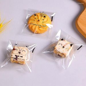 Gift Wrap 100Pcs Cartoon Transparent Self-adhesive Bread Bag Pastry Packaging Children Sandwich Plastic BiscuitPackaging