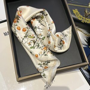 Sarongs Small 100% Natural Silk Square Scarves Women Print Fashion Bandana pannband Designer Neck Foulard Female Kerchief Hair Band 230613