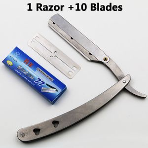 Rasoi Lame 1 Set Uomo Straight Barber Edge Coltello da barba pieghevole in acciaio inossidabile Strumenti per la depilazione con 10 pezzi 7702 230612