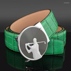 Belts Green Men's Golf Sports Belt Automatic Buckle Accessories Fashion Designer Metal Cross Pattern Leisure Waist