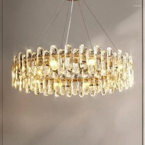 Pendant Lamps Modern Luxury Crystal Led Lights Villa Living Room Lustre Gold Metal Chandelier Art Deco Lighting Fixtures Lamparas